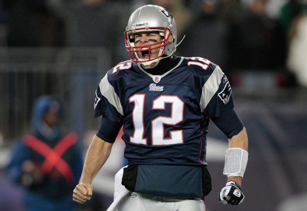 Patriots quarterback Tom Brady after a touchdown by running back BenJarvus Green-Ellis against the New York Jets during the first quarter on Monday night (Charles Krupa/AP)