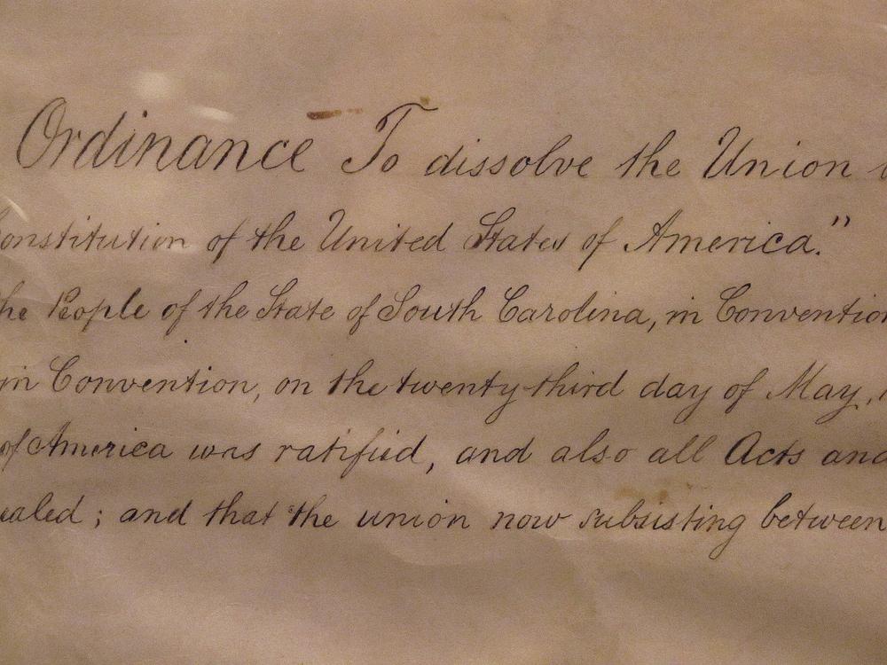 The Ordinance of Secession signed in Charleston, S.C. on Dec. 20, 1860. With the ordinance, South Carolina became the first state to secede from the Union before the Civil War.(AP)