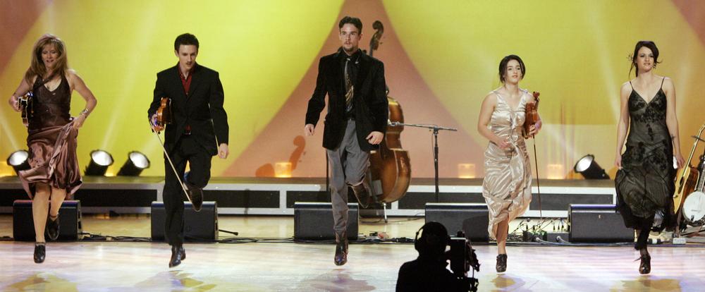 Members of the family group Cherryholmes dance as they perform at the International Bluegrass Music Awards in Nashville, Tenn. (AP)