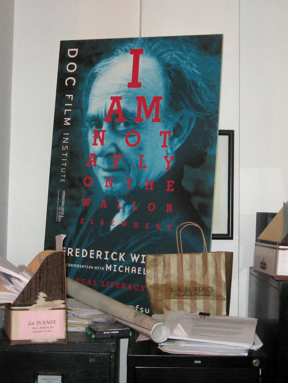 Frederick Wiseman, poster-sized. (Photo by Bill Littlefield.)