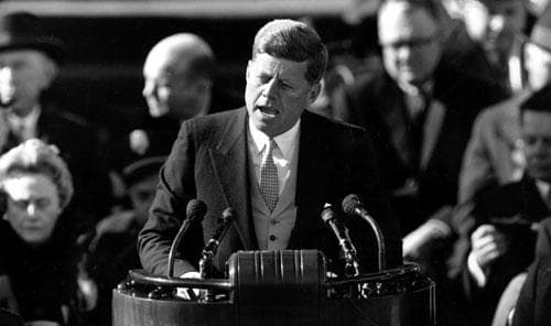 President John F. Kennedy delivers his inaugural address, Jan. 20, 1961. (AP)