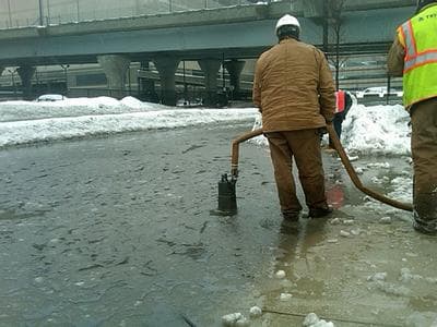 Flooding on Nashua Street in Boston (Steve Brown/WBUR)