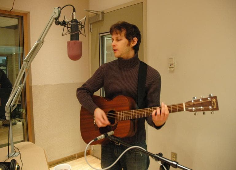 David Wax, of the The David Wax Museum, performs in the Radio Boston studio. (Nicholas Dynan for WBUR)