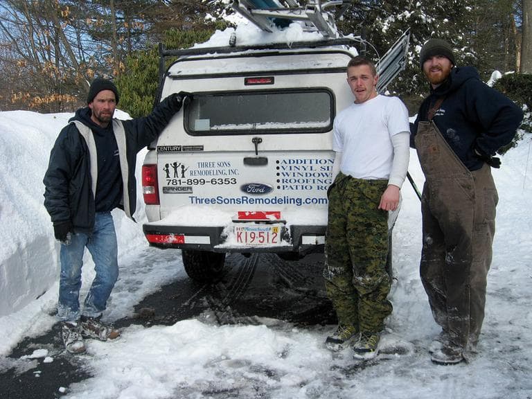 Three Sons Remodeling crew, from left: Peter Nutile, Craig Cunningham, Rob Nutile. (David Boeri/WBUR)