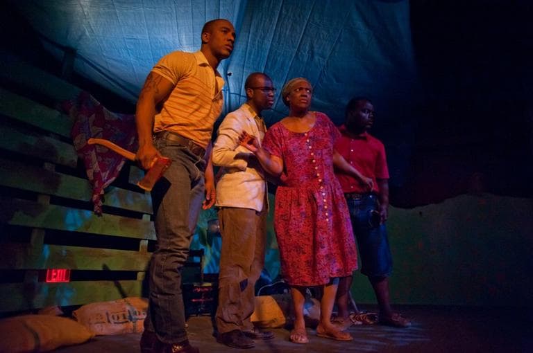 From left, Hampton Sterling Fluker, Cedric Lilly, Sonya Raye and Kervin George Germain in "Ti-Jean &amp;amp; His Brothers" at Central Square Theater (Courtesy of A.R. Sinclair/Central Square Theater)