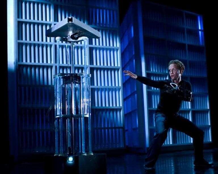 Human performer dances with an operabot in "Death and the Powers"