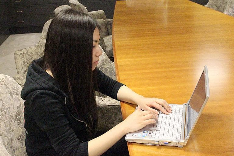 Yui Tomoe, 19, used social media networks to get re-connected with her family after the earthquake and tsunami in Japan. (Andrea Shea/WBUR)