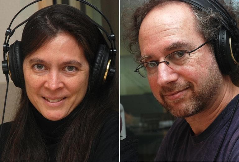 Director Diane Paulus and composer Tod Machover of "Death and the Powers" in WBUR's On Point studio. (Jesse Costa/WBUR)