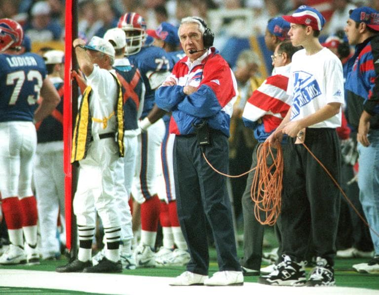 Marv Levy, head coach of the Buffalo Bills, coaches during his fourth-straight Super Bowl loss &mdash; to the Cowboys in 1994. (AP)