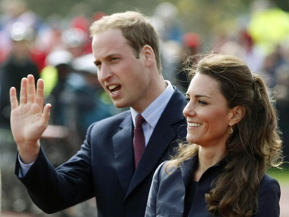 Britain's Prince William accompanied by his fiancee Kate Middleton, arrives at Witton Country Park, Darwen, England. (AP)