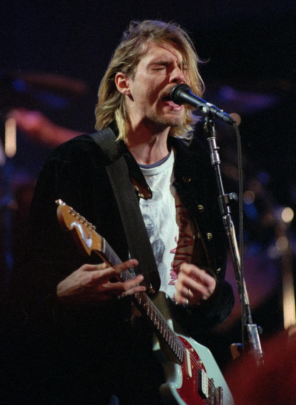 The late Kurt Cobain, former singer and songwriter of the Seattle band "Nirvana." He committed suicide 17 years ago this month. (AP)