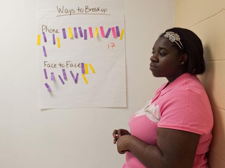 A high school adviser tallies students' preferred method for breaking up. The middle school students say they prefer the phone to ending things face-to-face, or electronically. (Nick Dynan for WBUR)