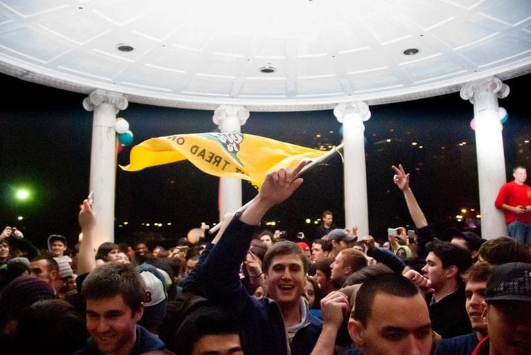 Revelers gathered in Boston Common early Monday morning, hours after President Obama announced Osama bin Laden's death. (Flickr/Mark Z.)