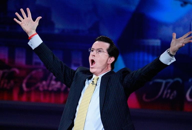Stephen Colbert, host of "The Colbert Report," is seen on the set at the University of Pennsylvania in 2008. (AP)