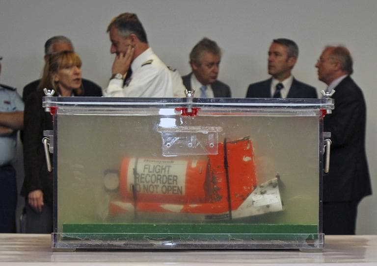 One of the two flight recorders of the Air France flight 447, recently recovered from the Atlantic Ocean, displayed in Paris Thursday. (AP)