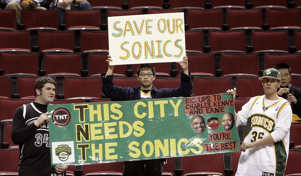 Seattle SuperSonics fans have been left without a team, while Oklahoma City enjoys the Thunder's playoff run. (AP)