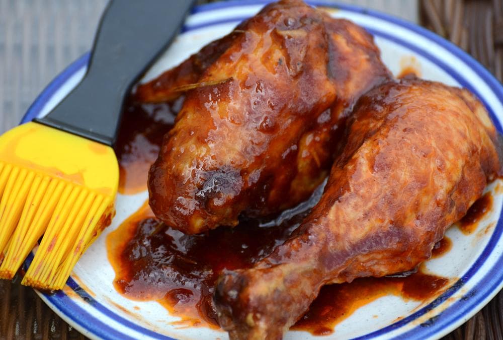 Chef Kathy Gunst's Best BBQ sauce, slathered on chicken. (Anna Miller/Here &amp; Now)