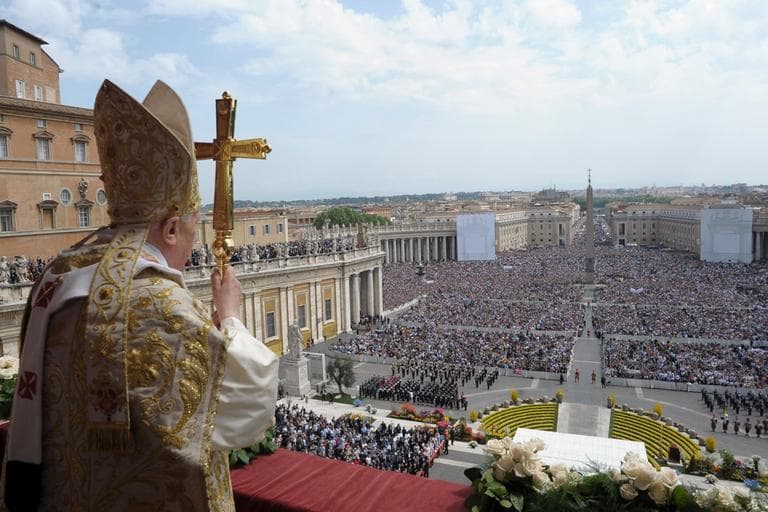 Pope Benedict XVI holds his pastoral staff during the "Urbi et Orbi" message from the balcony of St. Peter's Basilica at the end of the Easter Mass in April. (AP)