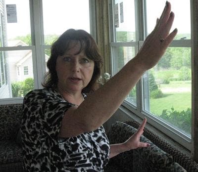 Realtor Karen King explains how she saw the tornado devastate the town from her window. (Fred Thys/WBUR)