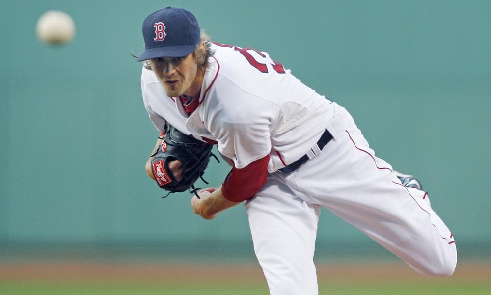 Red Sox starter Andrew Miller delivers to the San Diego Padres during the first inning at Fenway Park Monday. (AP)