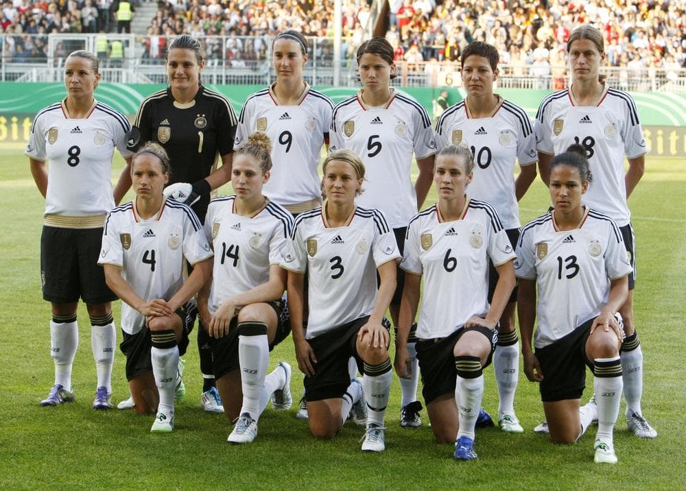 The current champion German soccer team poses prior to a women's test match between Germany and Norway in Germany. The women's team hopes to retain their championship status as they host the Women's World Cup Tournament. (AP)