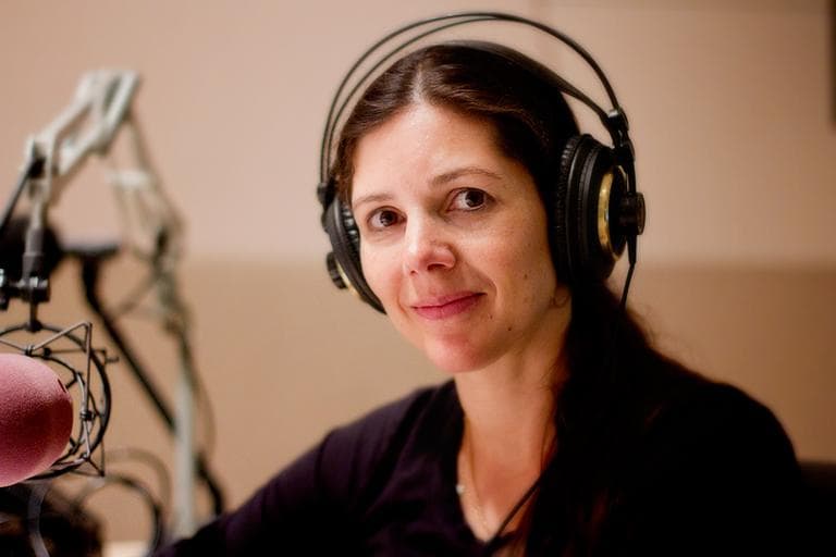 Ann Brashares, author of Sisterhood Everlasting, in the studio with Tom Ashbrook. (Jesse Costa/WBUR)