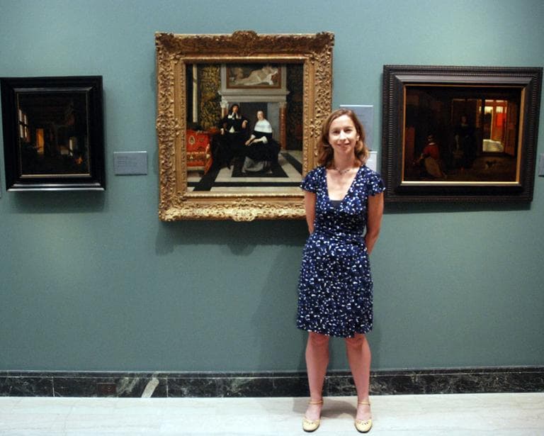 Curator of provenance at the Museum of Fine Arts, Victoria Reed, with the "Portrait of a Man and a Woman In Their Interior" (Meghna Chakrabarti/WBUR)