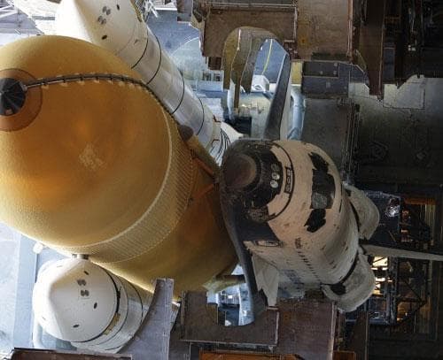 Space Shuttle Atlantis sits on launch pad 39A at the Kennedy Space Center in Cape Canaveral, Florida. (AP)