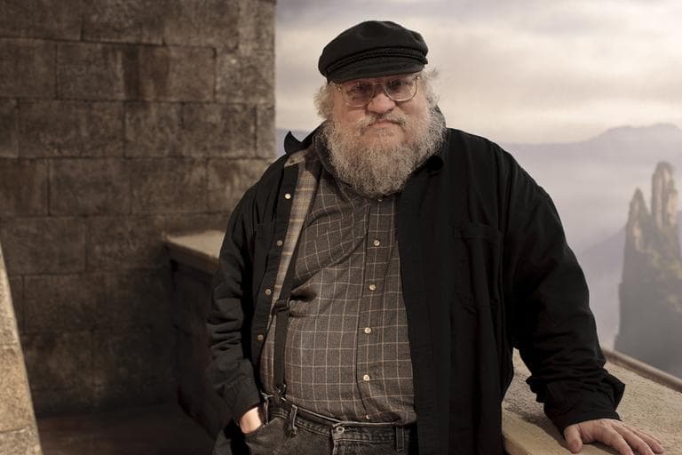 Author George R.R. Martin whose novel series have been adapted into the HBO series "Game of Thrones," is shown on the set. (AP)