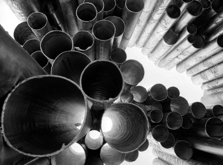 This is an unusual view of the Jean Sibelius monument in Helsinki, Finland on Feb. 27, 1968. (AP)