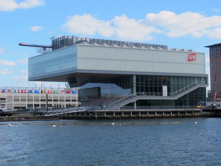 Organizers built a cliff-diving platform off of the ICA. (Karen Given/WBUR)