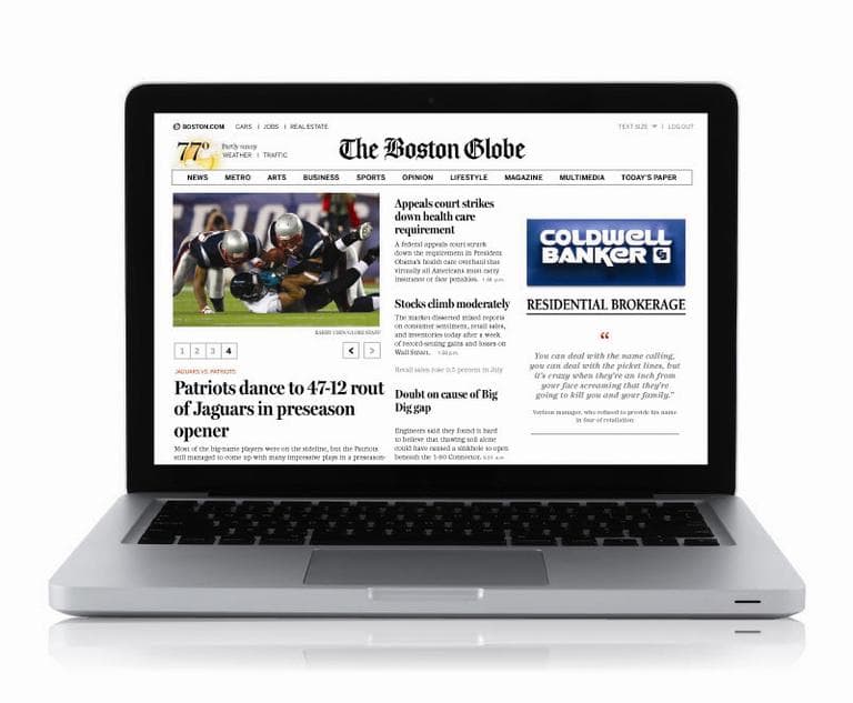 The homepage of the Globe's new subscription-only site (Courtesy of The Boston Globe)