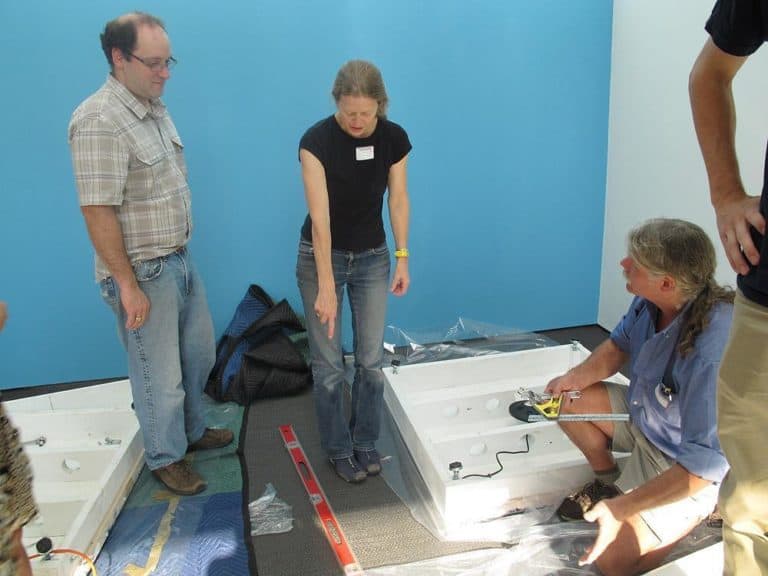 Cambridge artist Wendy Jacob, center (Andrea Shea/WBUR)