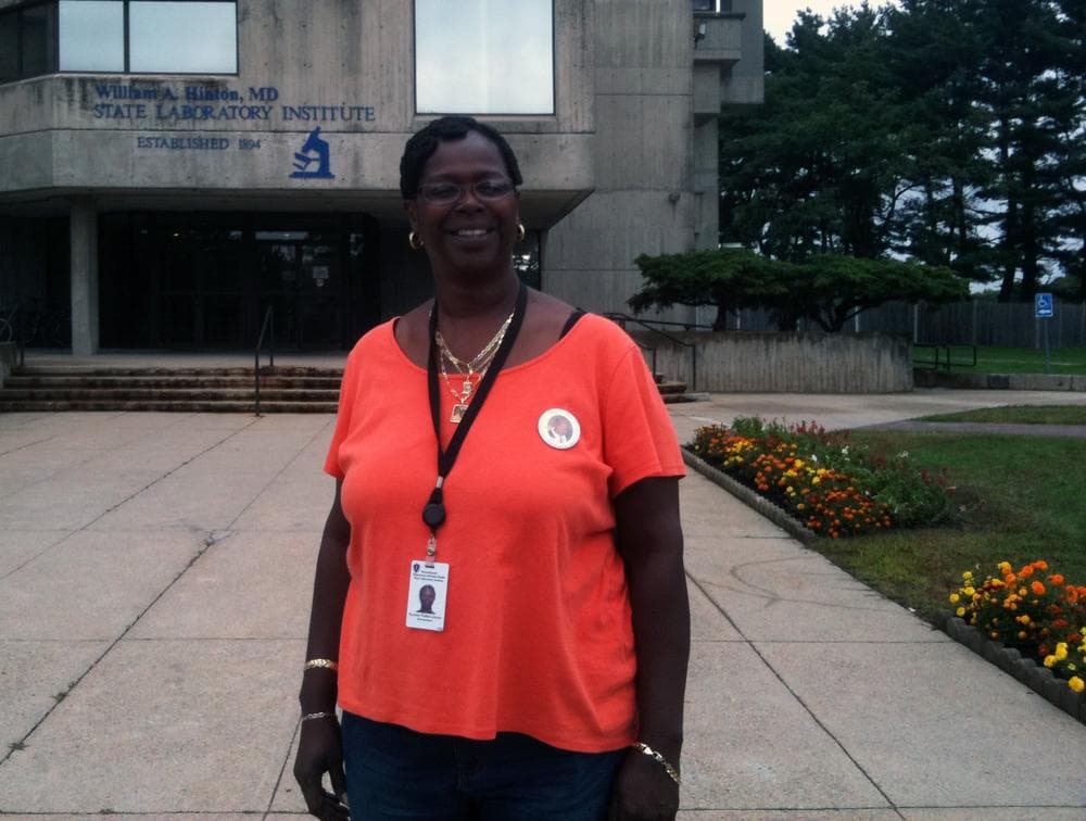 Sidney Fuller-Jones struggles to keep her head above water. (Anthony Brooks/WBUR)