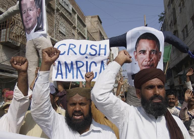 Supporters of Pakistani religious party Sunni Tehreek rally against the U.S. in Hyderabad, Pakistan on Tuesday, Sept 27, 2011. Pakistan lashed out at the U.S. for accusing the country's most powerful intelligence agency of supporting extremist attacks against American targets in Afghanistan - the most serious allegations against Islamabad since the beginning of the Afghan war. (AP)