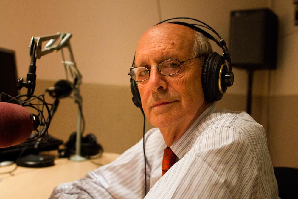 Justice Stephen Breyer in the On Point studio. (Jesse Costa/WBUR)