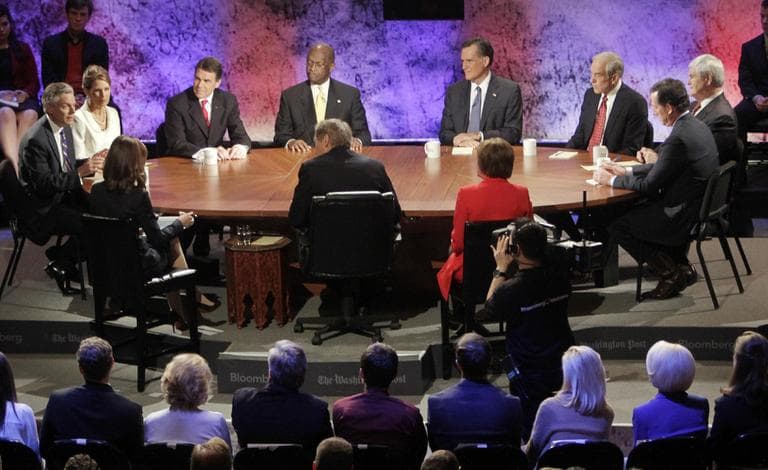 Republican presidential candidates during Tuesday night's debate at Dartmouth College (AP)