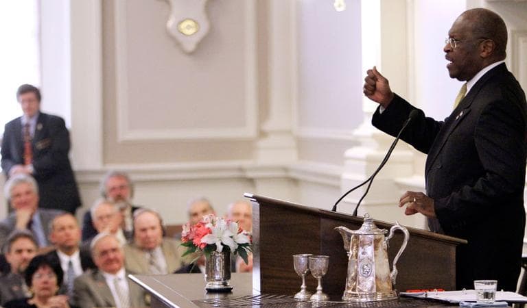 Republican presidential candidate and businessman Herman Cain addresses lawmakers at the statehouse in Concord, N.H., Wednesday. (AP)