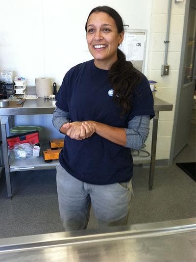 Katie Pugliares, a necropsy specialist with the New England Aquarium (Delores Handy/WBUR)