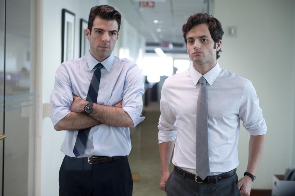Zachary Quinto, left, and Penn Badgley are shown in a scene from "Margin Call." (AP/Roadside Attractions)