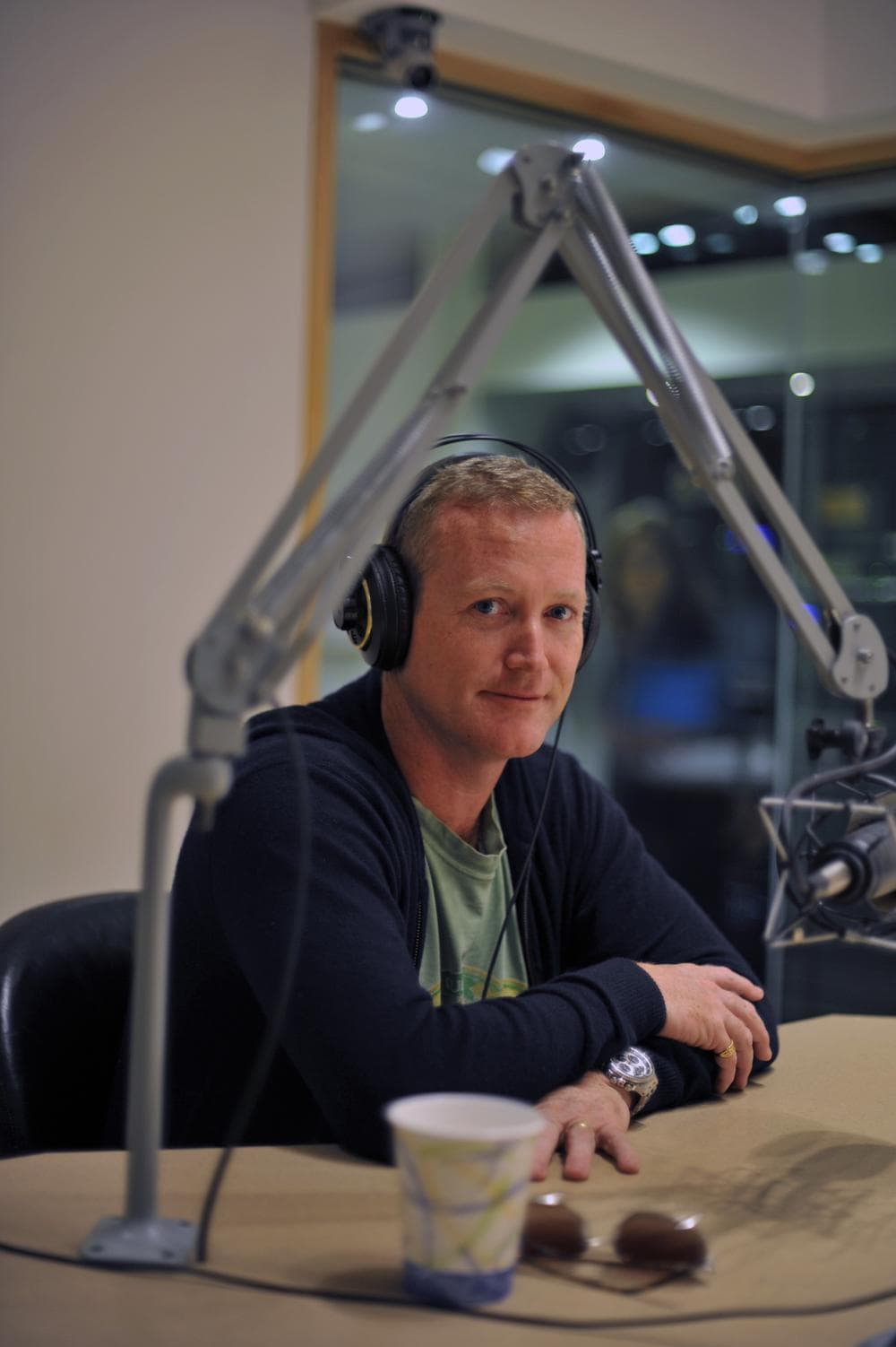 James Hider in the On Point studios. (Alex Kingsbury/WBUR)