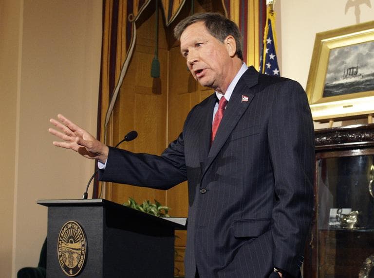 Ohio Gov. John Kasich speaks about Issue 2 and election results at a news conference Tuesday, Nov. 8, 2011, in Columbus, Ohio. In a political blow to Kasich, voters handily rejected the state's new law, which would have limited the bargaining abilities of 350,000 unionized public workers. (AP)
