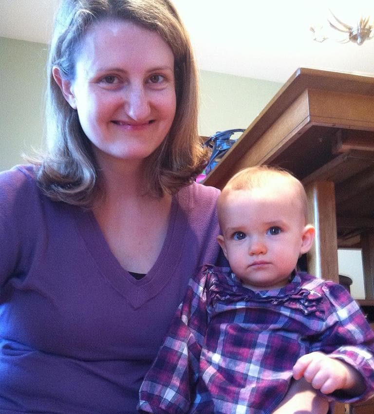 Jennifer Brickley, with her daughter Audrey, says too many women plan deliveries as they do hair or spa appointments. (Martha Bebinger/WBUR)