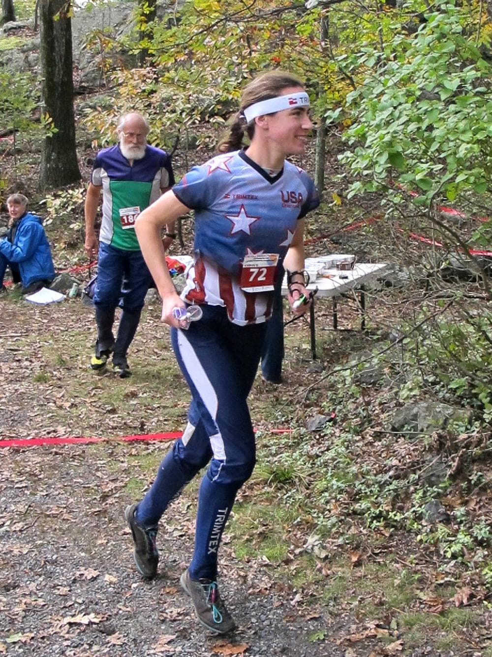 Alison Crocker heads from the final check-in area to the starting line. Crocker won all three of the U.S. Orienteering Championships, held in Greater Boston last month. (Doug Tribou/Only A Game)