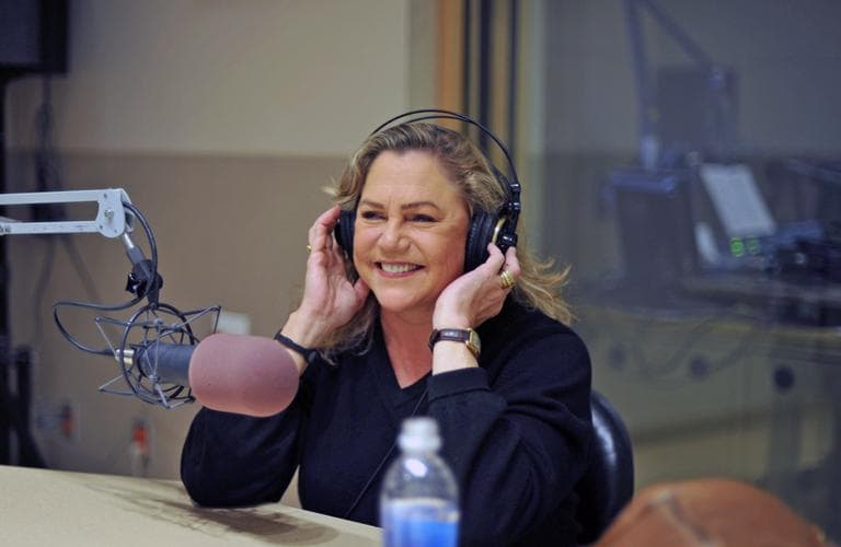Kathleen Turner in the On Point studios. (Alex Kingsbury/WBUR)