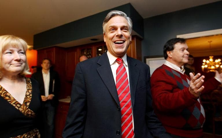 Republican presidential candidate, former Utah Gov. Jon Huntsman, arrives at a house party hosted by Don and Melinde Byrne in Bedford, N.H., Thursday. (AP)