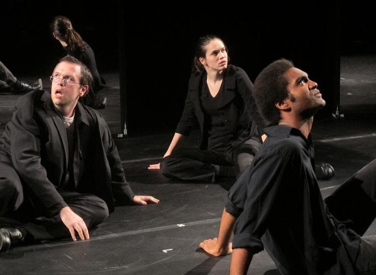 Actors in the opening scene of "Hamlet" (Andrea Shea/WBUR)