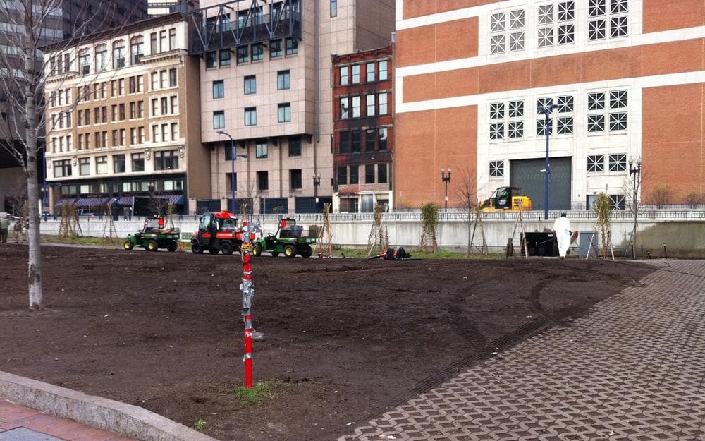 A view of Dewey Square Saturday morning as the cleanup begins (Bianca Vasquez Toness/WBUR)