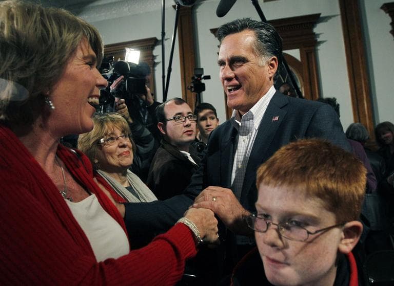 Republican presidential candidate, former Massachusetts Gov. Mitt Romney greets people after his campaign speech in Bedford, N.H. Tuesday. (AP)