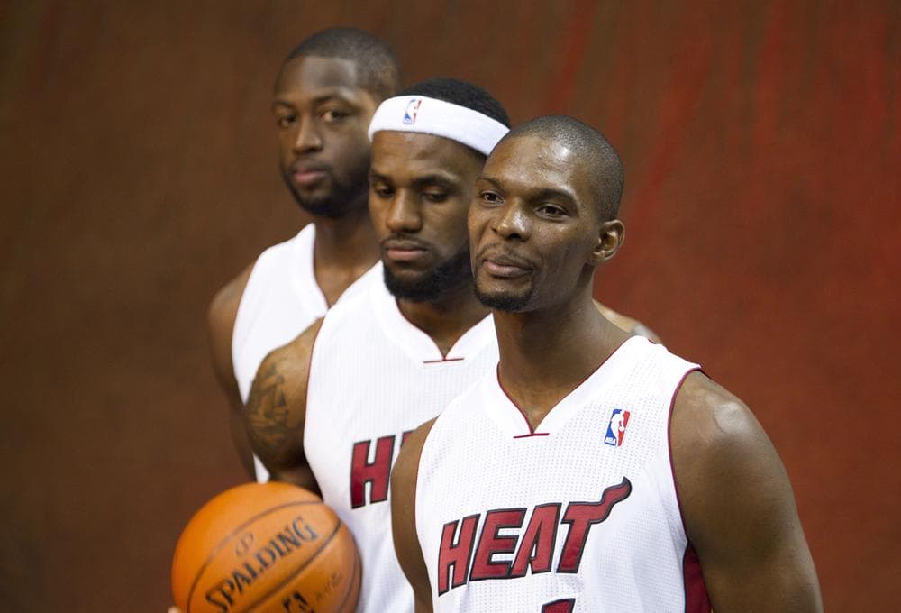The expectations were high for Miami's Big Three last season. Dwyane Wade, LeBron James and Chris Bosh (l-r) might be under even more pressure this time around. (AP)